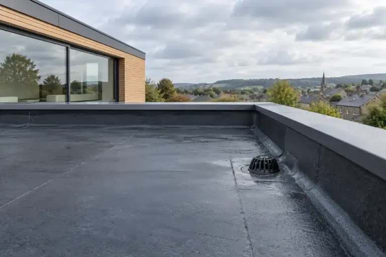 Toiture plate étanchéifiée sur une maison moderne
