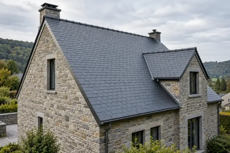 Maison en pierre avec toiture en ardoises naturelles